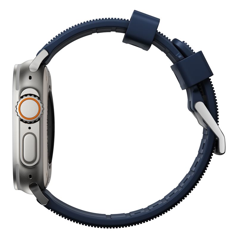 Curea rezistenta la apa NOMAD Rugged Strap compatibila cu Apple Watch 4/5/6/7/8/9/SE/Ultra1/2 42/44/45/49mm Atlantic Blue/Silver (Ingredi, NM01296485) by www.silkase.ro
